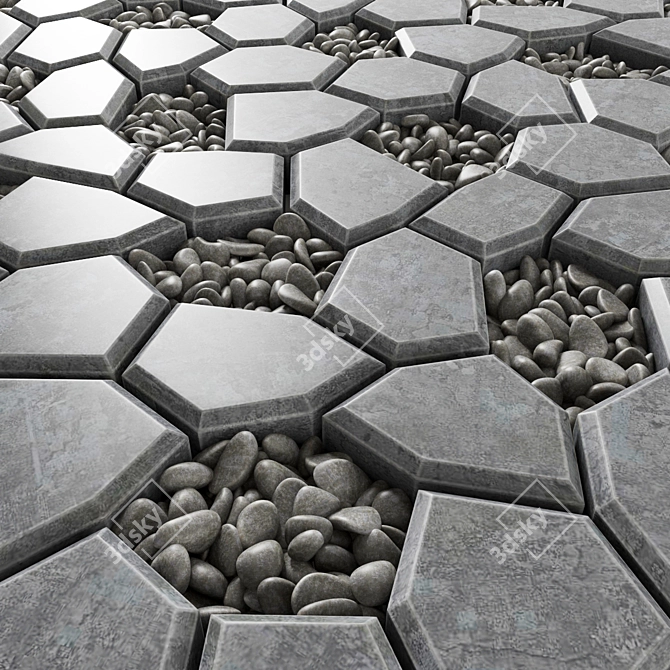 Poly Pebble Paving: Polygonal Stones with Textured Finish 3D model image 3