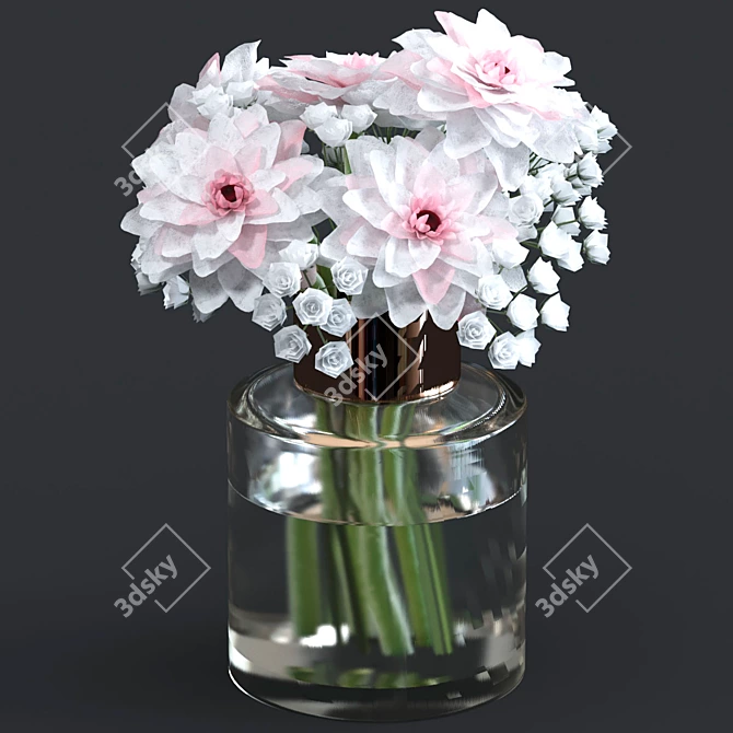 Elegant Dahlia Bouquet 3D model image 1