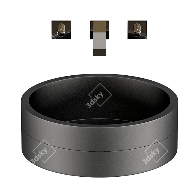 Sleek Black Drop-in Bathroom Sink 3D model image 2