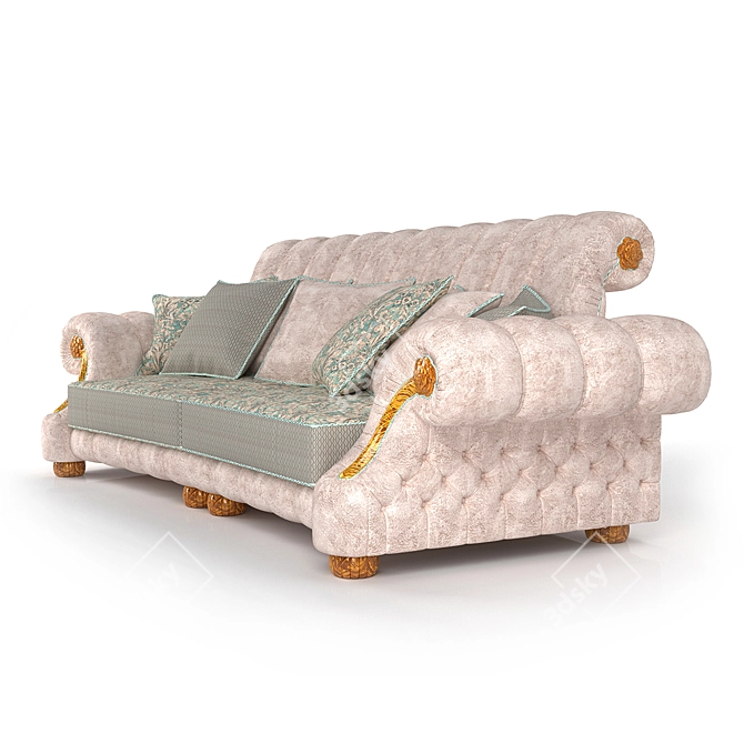 Classic Velvet Sofa with Natural Wood Accents 3D model image 2