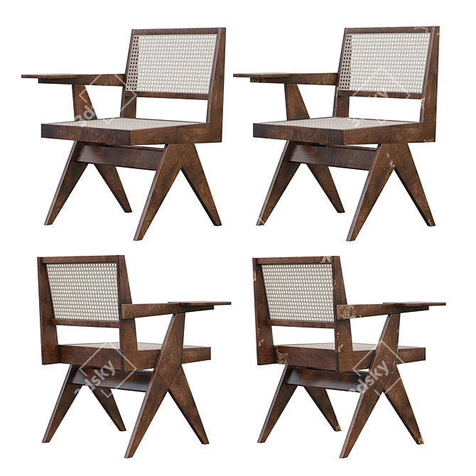 Vintage Single-Arm Pierre Jeanneret Chair 3D model image 2