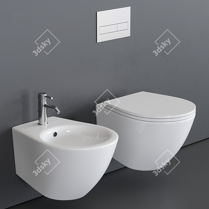 Elegant Esedra Wall-Hung Toilets & Bidets 3D model image 1