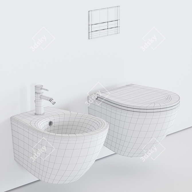 Elegant Esedra Wall-Hung Toilets & Bidets 3D model image 5