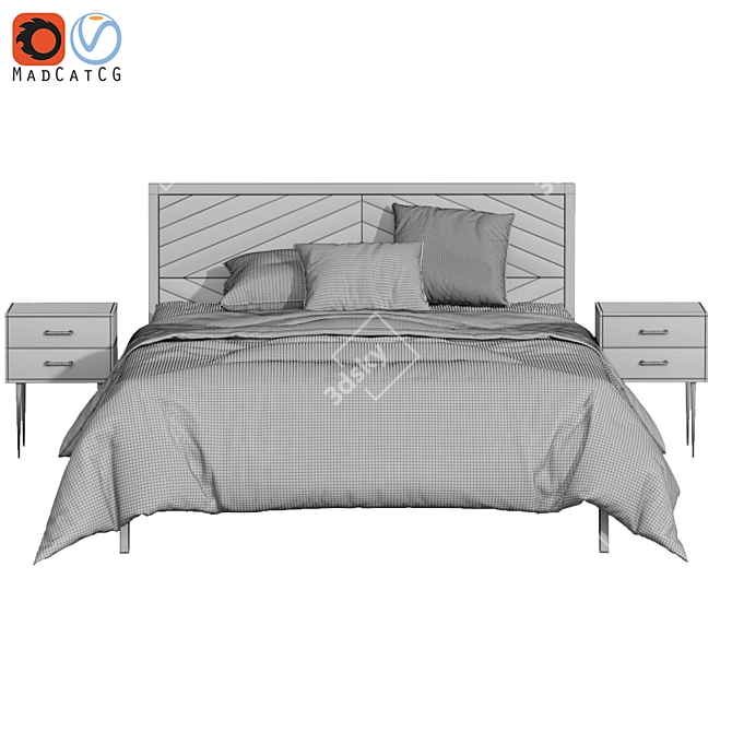 Minimalist Cotton Jersey Linen Bed 3D model image 7