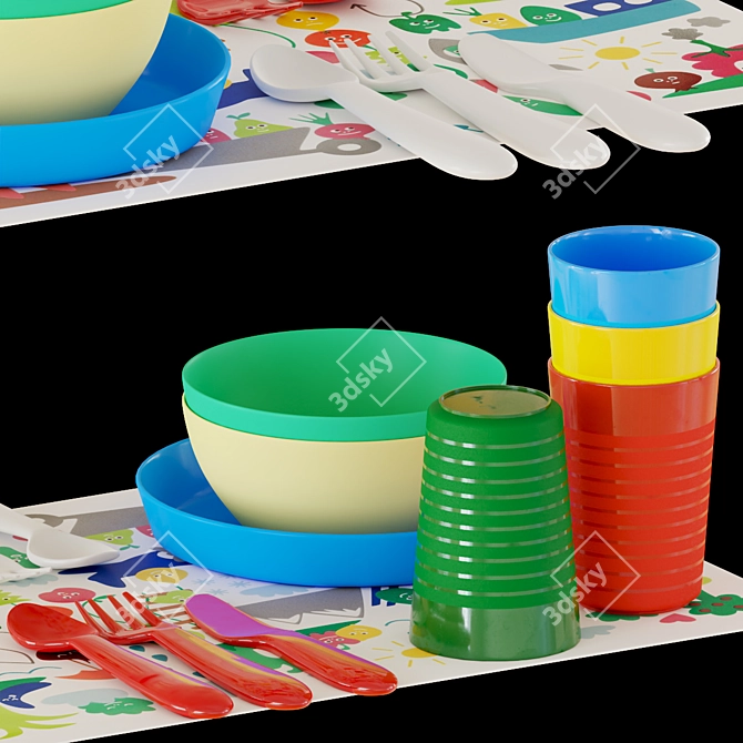 IKEA Baby Tableware Set 3D model image 2