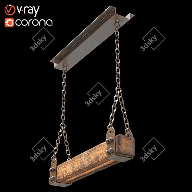 Rustic Charm Wooden Luster 3D model image 1