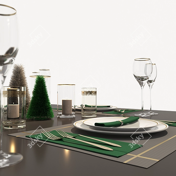 Elegant New Year's Table Set 3D model image 2