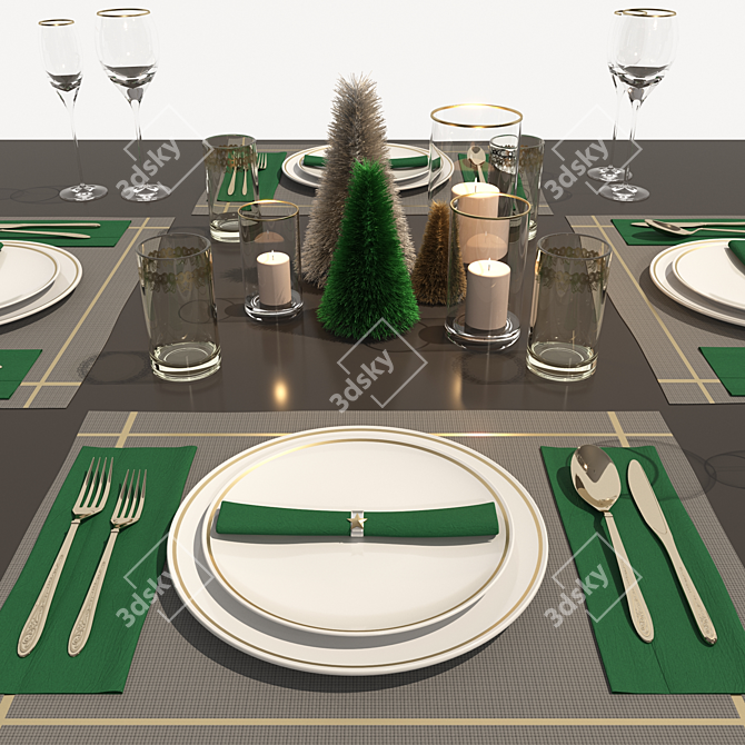 Elegant New Year's Table Set 3D model image 3