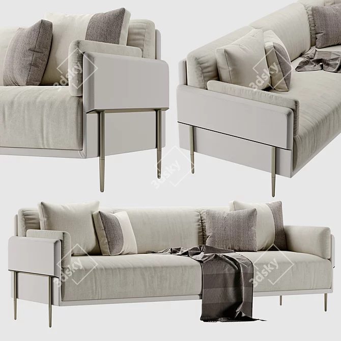 Modern 3-Seater Grey Sofa 3D model image 1