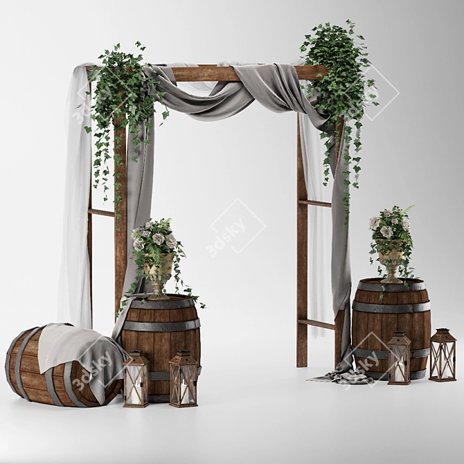 Elegant Floral Wedding Arch 3D model image 2