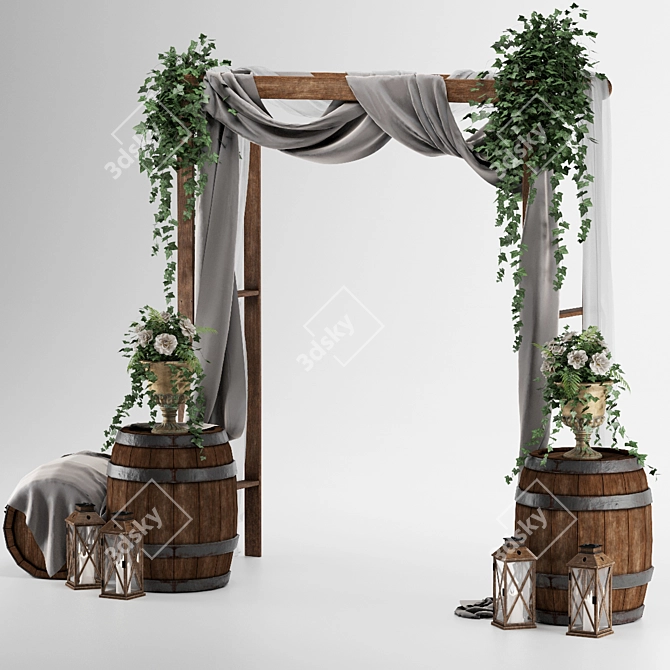 Elegant Floral Wedding Arch 3D model image 3