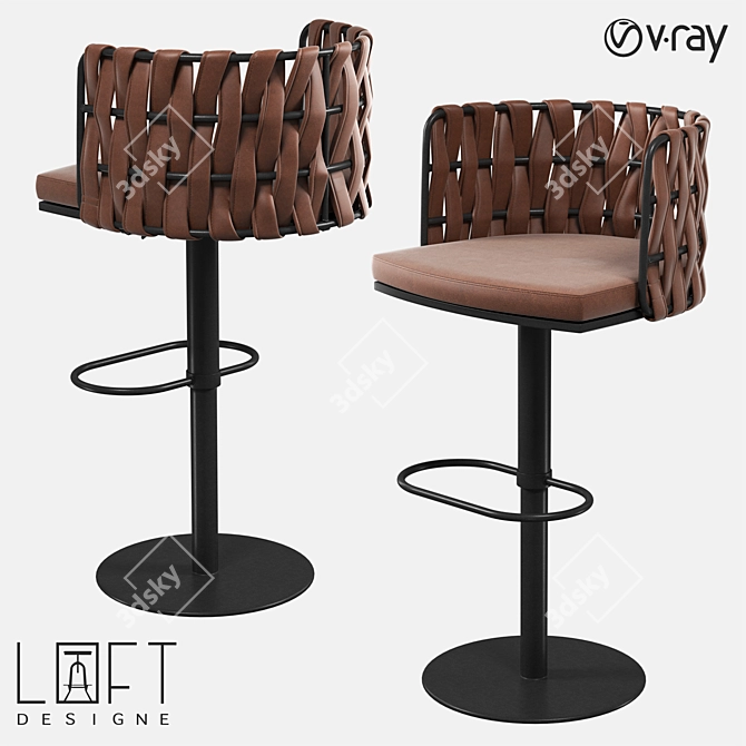 Stylish Metal and Eco Leather Bar Stool 3D model image 1