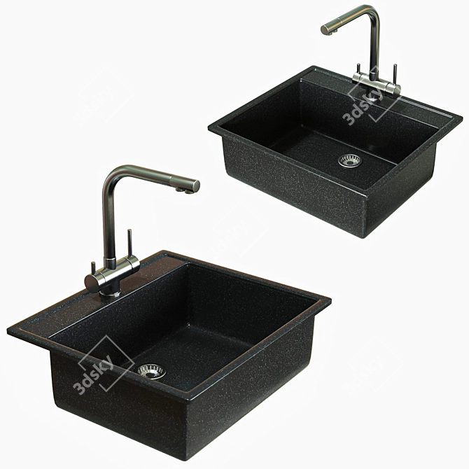 Elegant Black Kitchen Sink Set 3D model image 4