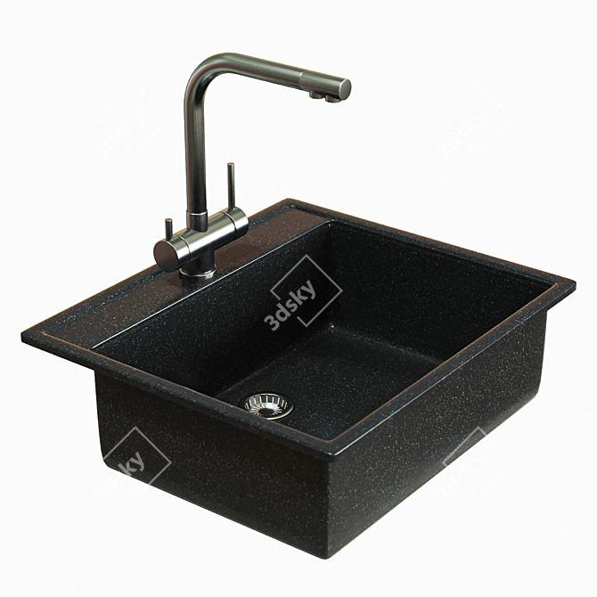 Elegant Black Kitchen Sink Set 3D model image 1