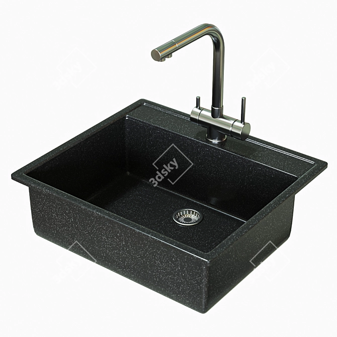 Elegant Black Kitchen Sink Set 3D model image 2