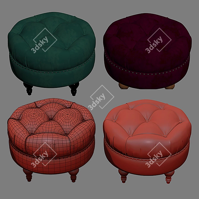 Elegant Tufted Velvet Ottoman 3D model image 4