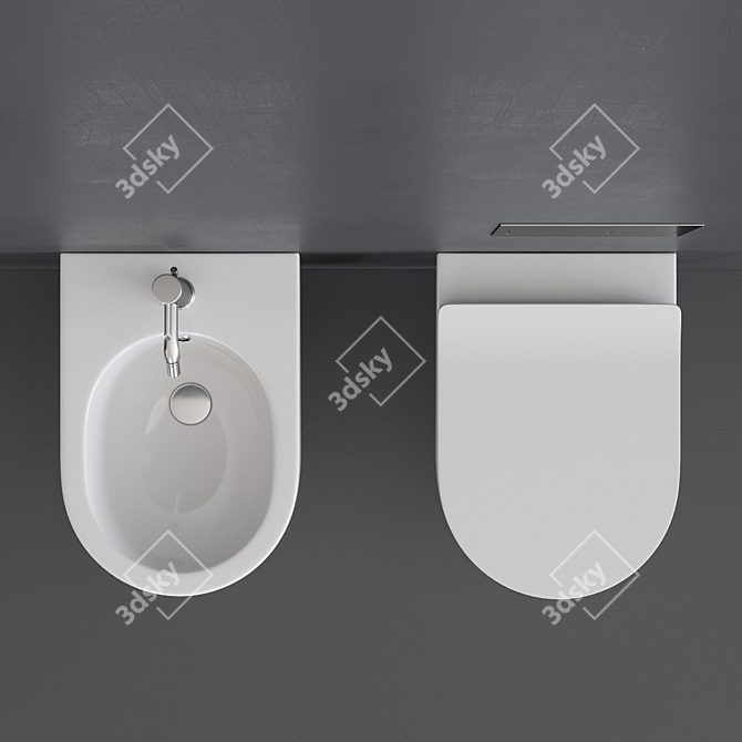 Elegant Wall-Hung Toilet Set 3D model image 4