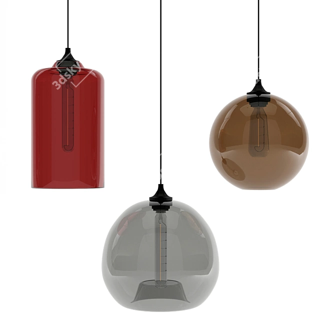 Elegant Metal and Glass Pendant Lamps Set of 2 3D model image 1