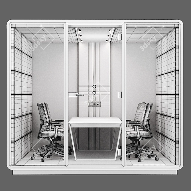 Mikomax HUSH MEET L: Modern Acoustic Office Stand with Table & Chairs 3D model image 9