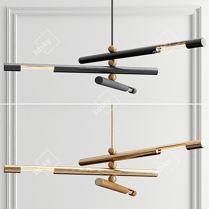 Sleek Bronze 3-Light Chandelier 3D model image 2
