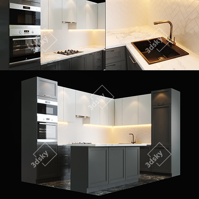 Sleek Kitchen Set 3D model image 1