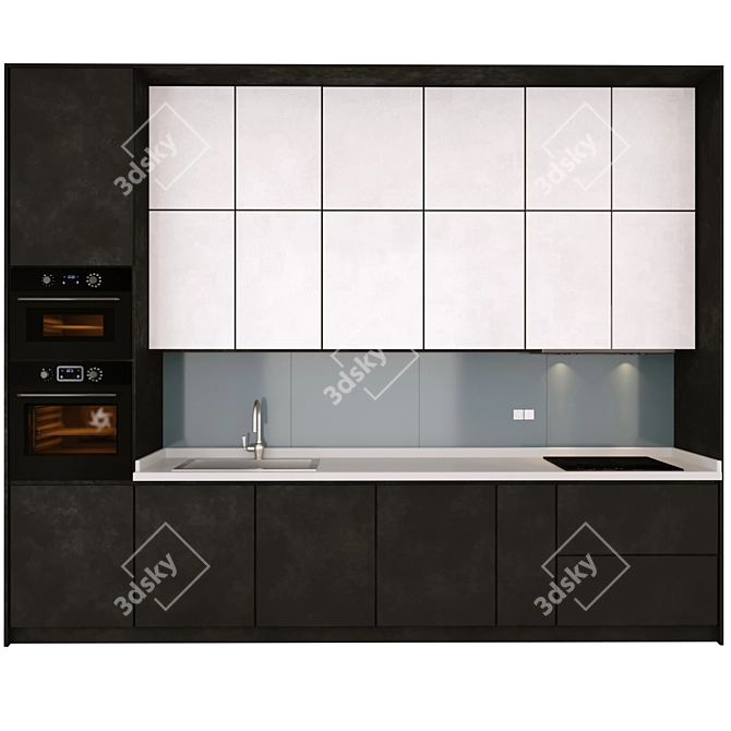 Sleek White Kitchen Set 3D model image 3