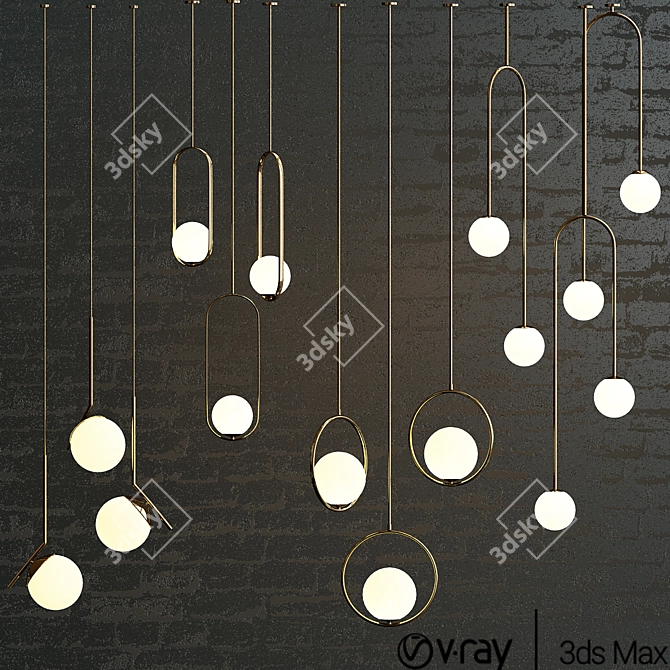 Modern Hanging Light Fixture Set 3D model image 1