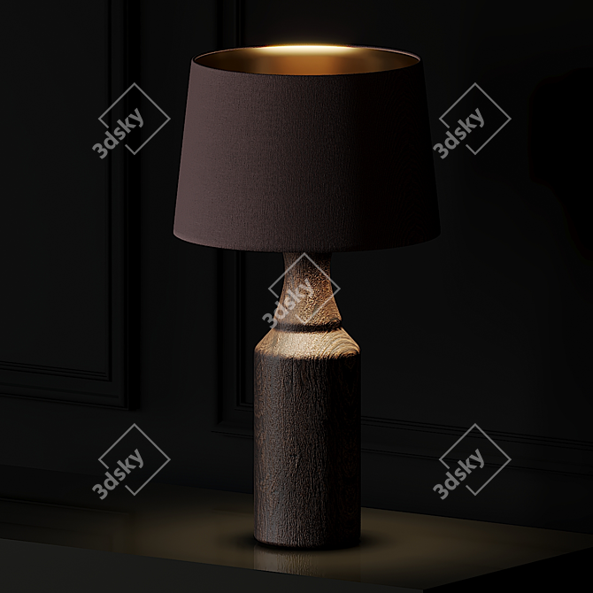 Wooden Footed Brown Lamp Pair 3D model image 2