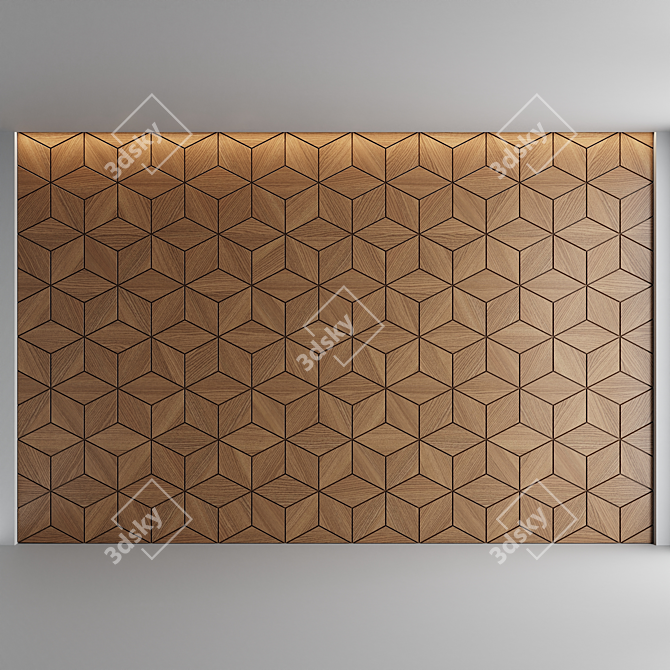 Elegant Wooden 3D Wall Panel 3D model image 1