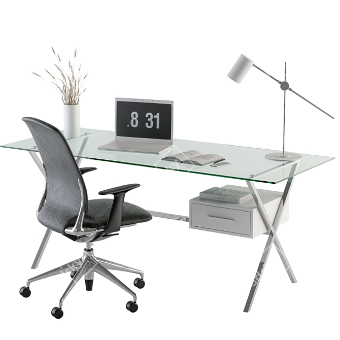 Sleek Glass Office Desk 3D model image 1