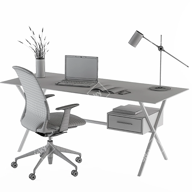 Sleek Glass Office Desk 3D model image 2