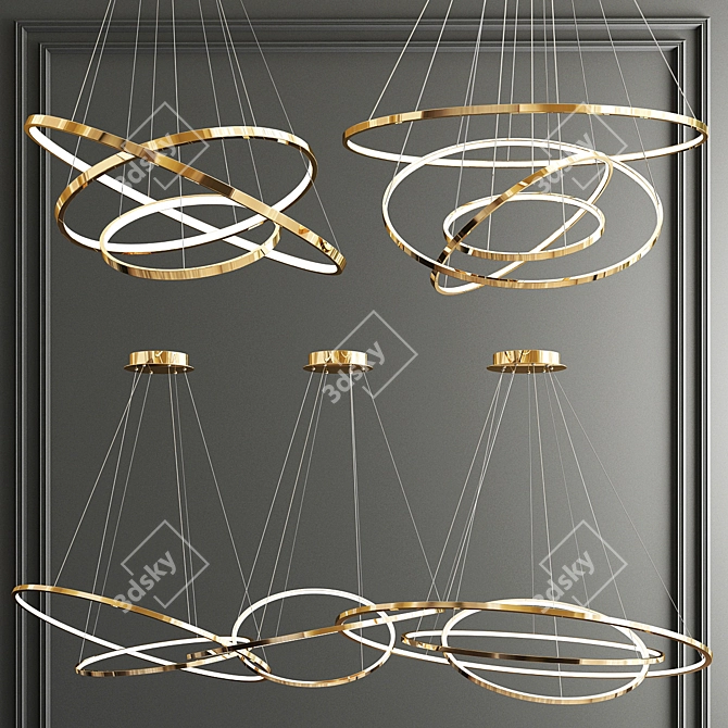 Trend Gold Ring Chandelier - Sleek and Stylish 3D model image 1