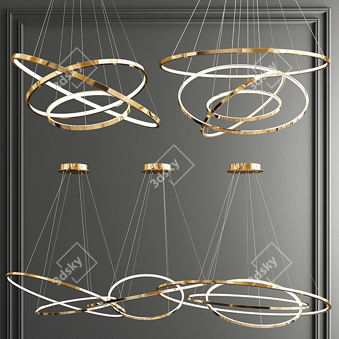 Trend Gold Ring Chandelier - Sleek and Stylish 3D model image 6