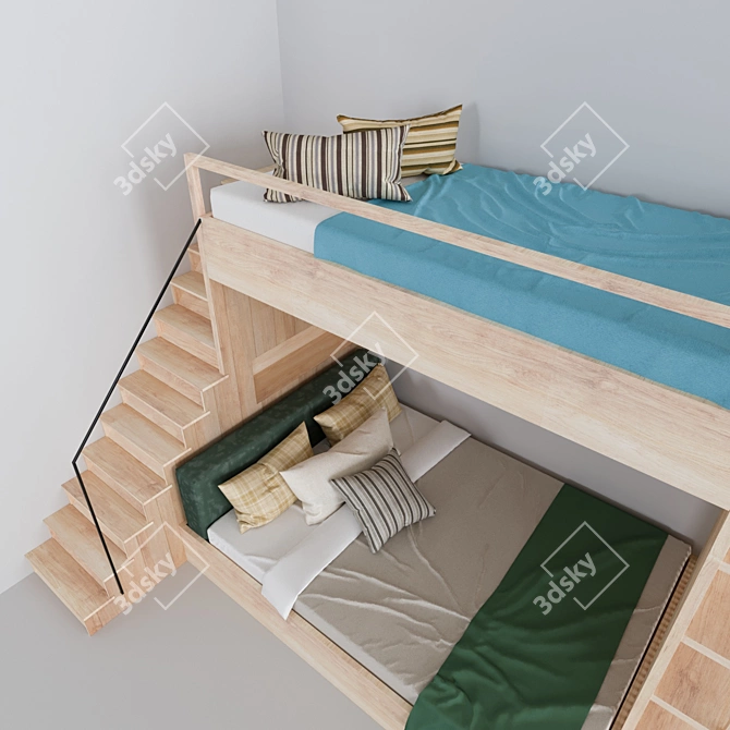 Double Decker Bunk Bed with Bookshelves 3D model image 8