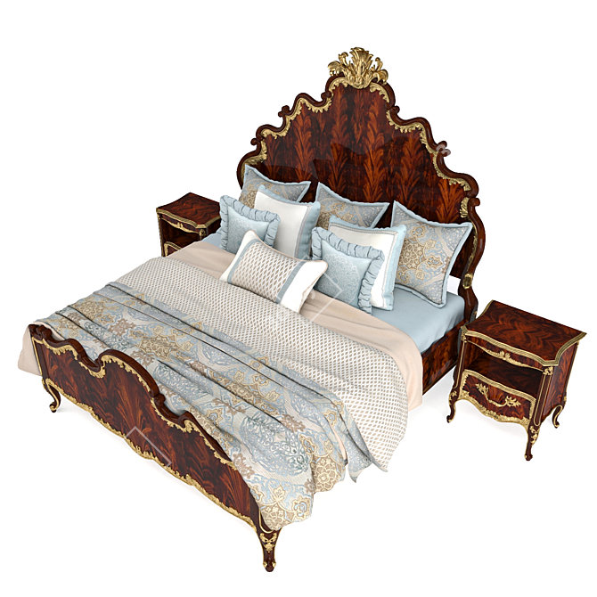 Luxury Mahogany Bed with Gilded Nightstand 3D model image 2