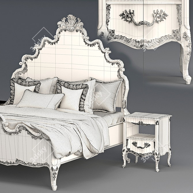 Luxury Mahogany Bed with Gilded Nightstand 3D model image 4