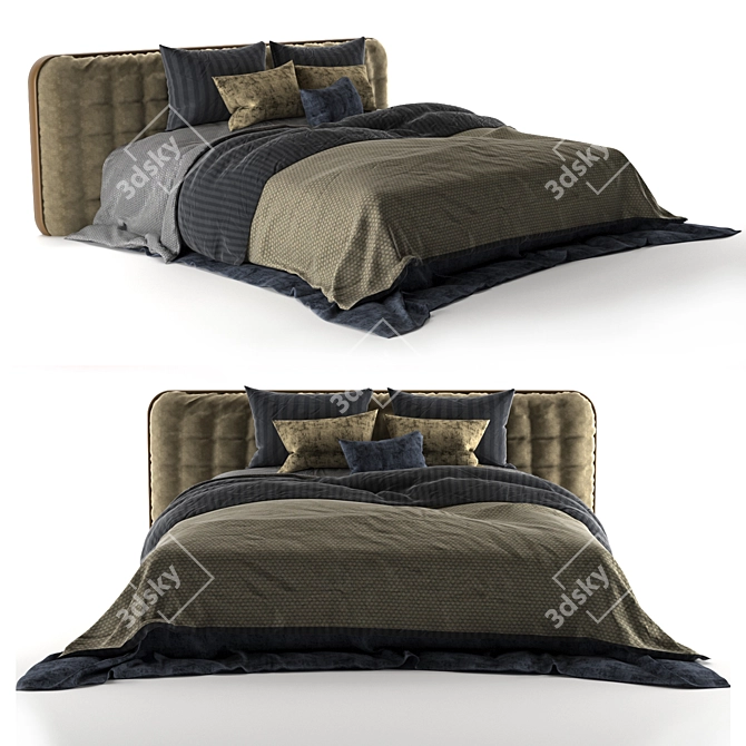 Modern Lugano Bed: Gray, Brown & Dark Blue 3D model image 1