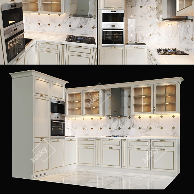 Gas Cooktop with Oven and Microwave - Complete Kitchen Set 3D model image 1