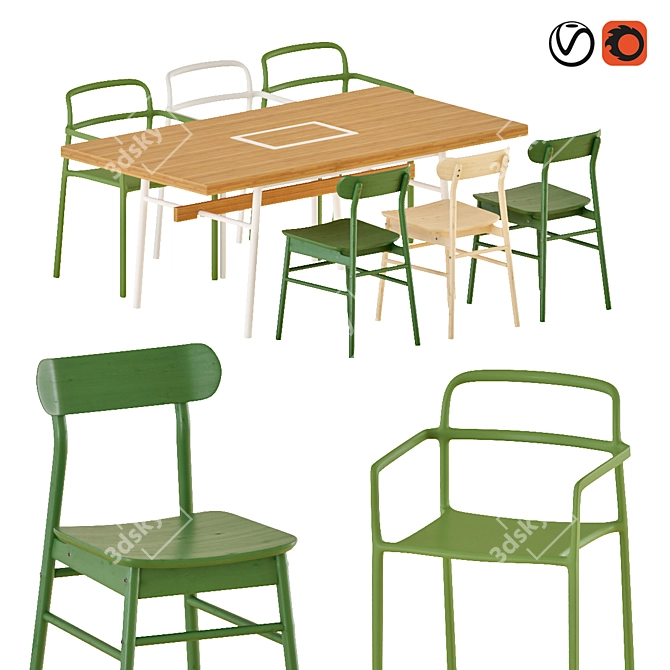 Modern Bamboo Dining Set 3D model image 1