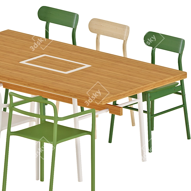 Modern Bamboo Dining Set 3D model image 2