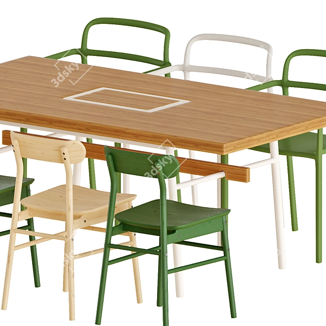 Modern Bamboo Dining Set 3D model image 3