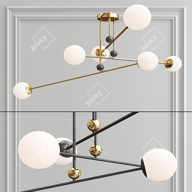 Elegant Jesi Pendant Light: Metal & Glass, Black/Gold Frame, Milky Glass Shades 3D model image 3