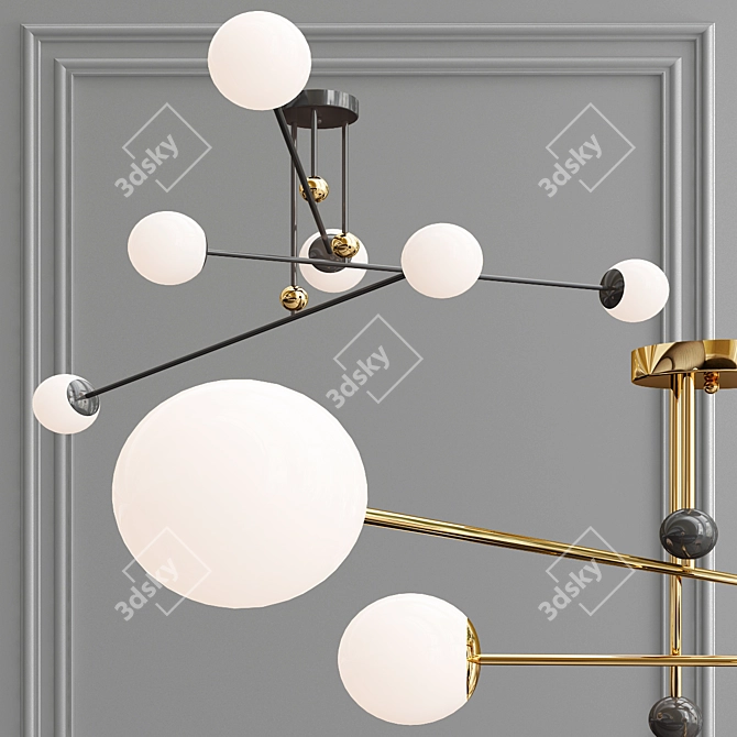 Elegant Jesi Pendant Light: Metal & Glass, Black/Gold Frame, Milky Glass Shades 3D model image 4