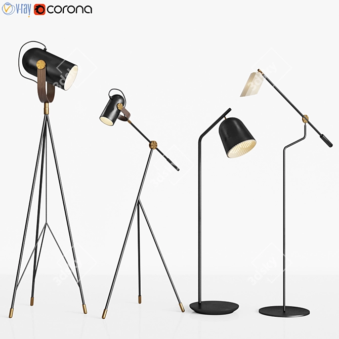 Elegant Pliverr Floor Lamp Set 3D model image 1