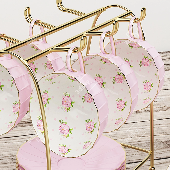 Golden Floral Tea Set 3D model image 2