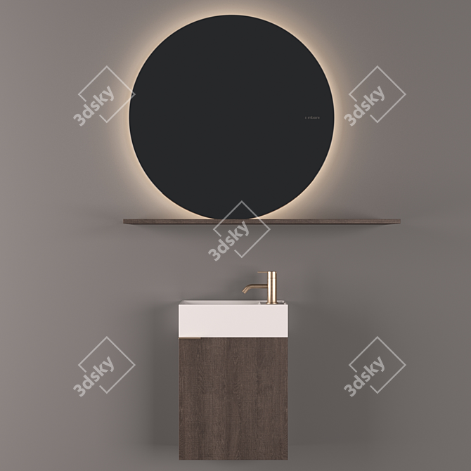 Inbani Facett: Stylish Round Mirror & Compact Basin 3D model image 2