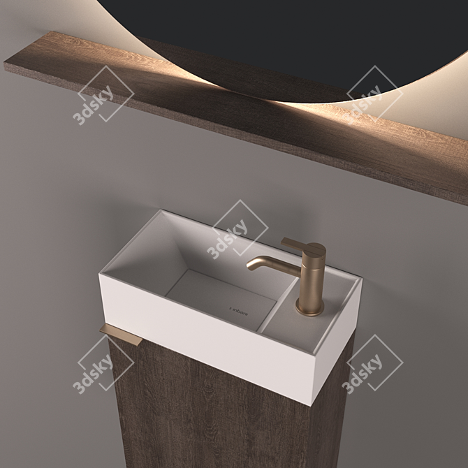 Inbani Facett: Stylish Round Mirror & Compact Basin 3D model image 3