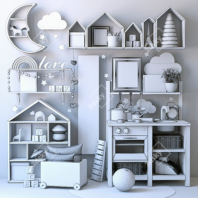 Scandi Nursery Décor Set | Minimalist Baby Room Accessories 3D model image 5