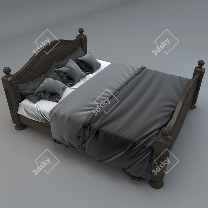 Elegant Wooden Bed 3D model image 2