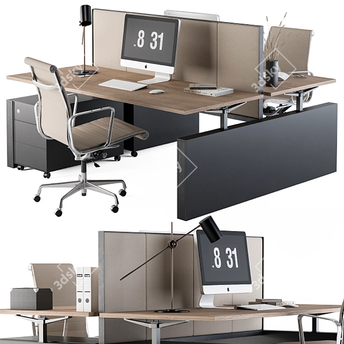 Creamy Office Desk Set 3D model image 3